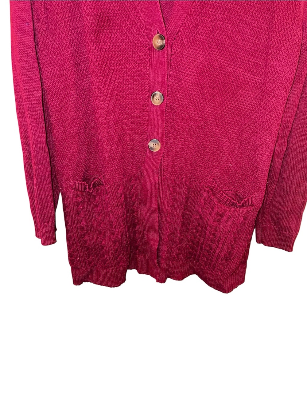 Karen Scott Burgundy Button-Front V-Neck Cardigan Sweater With Pockets XL - Picture 3 of 6